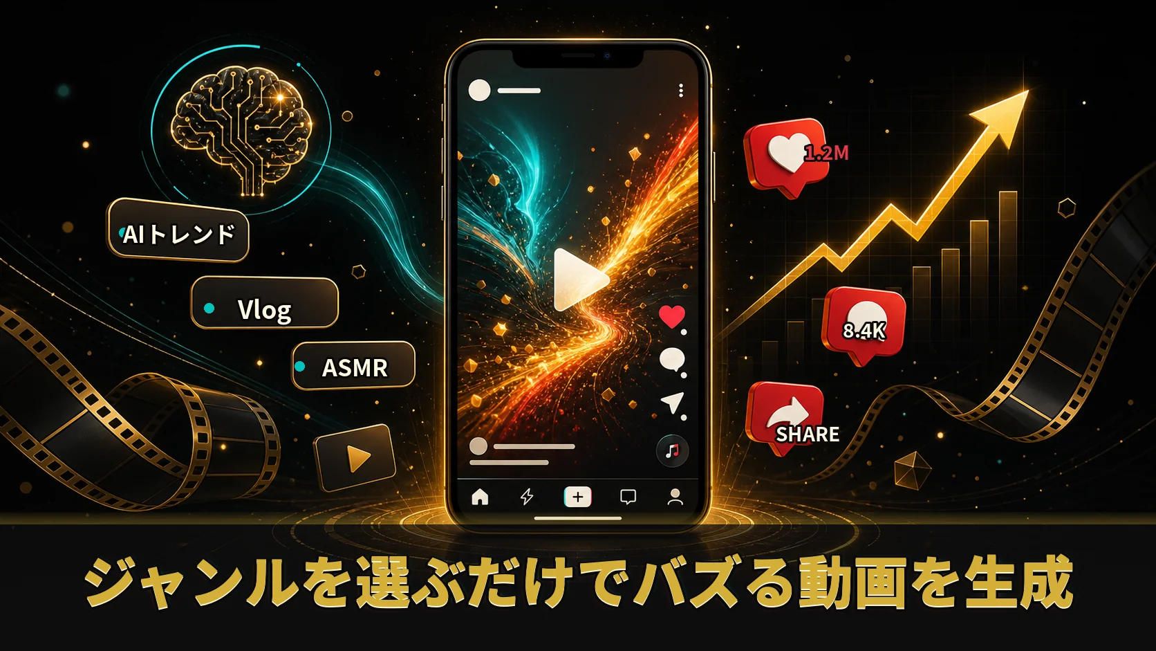 ジャンルを選ぶだけでバズる動画を生成。